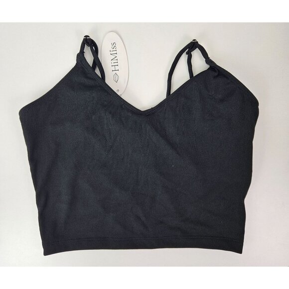 Black Ribbed Two-Piece Bikini Strappy Top & High-Waist Bottoms Womens Size M - Picture 3 of 8